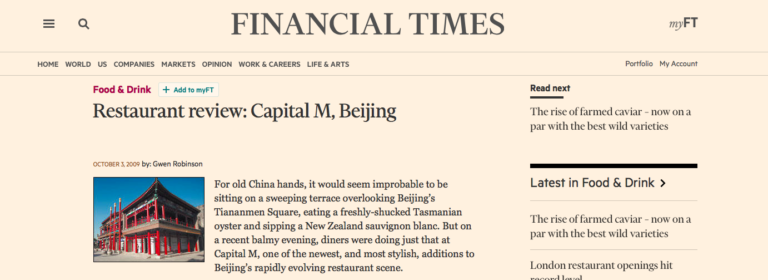 Financial Times Raves About “Simply Good Food” at Capital M